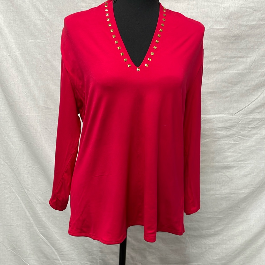 Grace Top With Metal Detailing Around Neck, Red, Size Xl